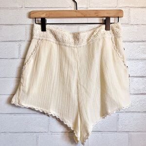 Free People Crochet Detail 100% Cotton High Waist Cream Shorts